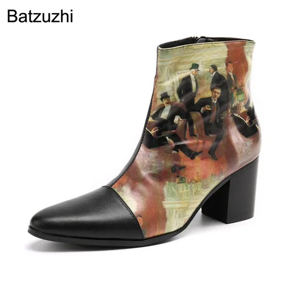 Ботинки Batzuzhi мужские с заостренным носком, модные короткие сапоги в британском стиле, с принтом, В рыцарском стиле, для вечерние, шоу, Индиви...