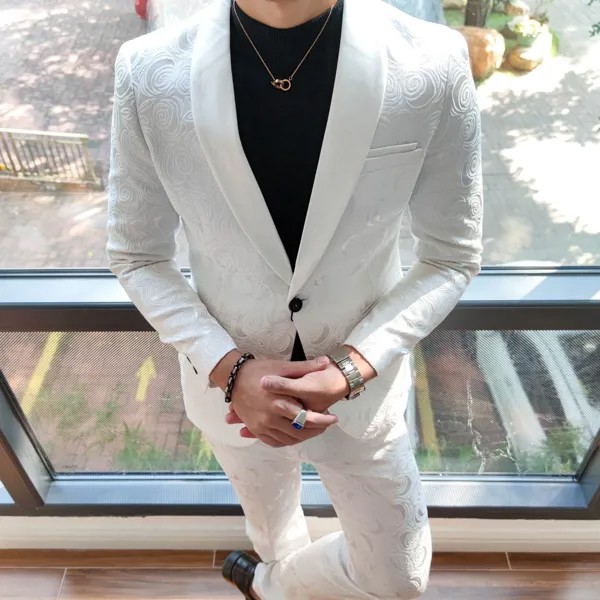 Костюм Grooms из 2 предметов, мужской свадебный костюм, смокинг для мужчин, костюм Novio 2022 Ternos Masculino, розовый жаккардовый белый свадебный костюм д...