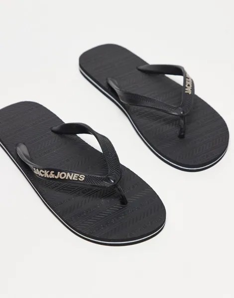 Черные шлепанцы с логотипом Jack & Jones