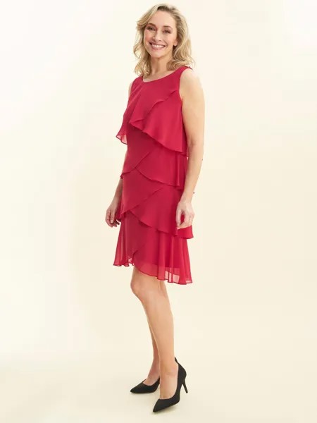 Gina Bacconi Vesta Многоуровневое коктейльное платье длиной до колена с драгоценными камнями, красное