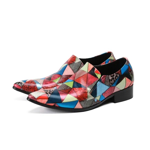 Модельные итальянские модельные мужские классические туфли, лоферы с острым носком, оксфорды, кожаные Разноцветные блестки, геометрические свадебные туфли для мужчин, размер 13
