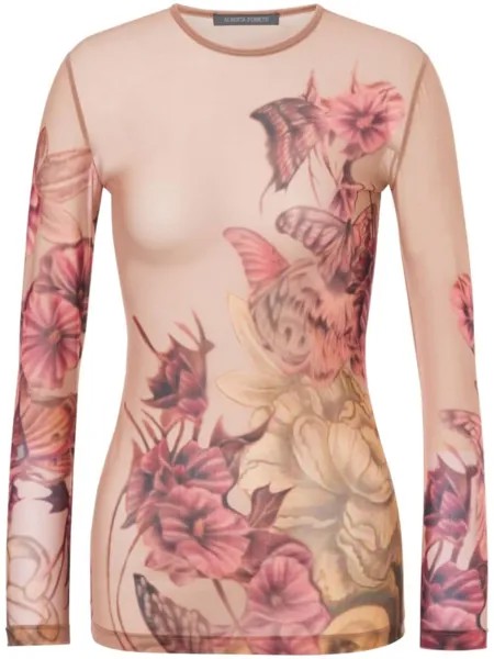 Футболка из тюля с принтом Alberta Ferretti, розовый