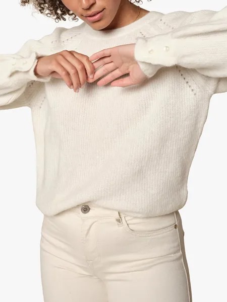 MOS MOSH Talli Джемпер с длинными рукавами, круглым вырезом, пуговицами и манжетами, цвет экрю