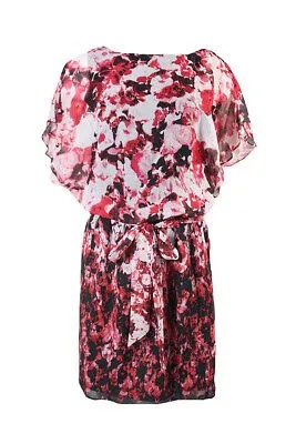 Sl Fashions Красно-белое шифоновое платье-блузон с поясом и цветочным принтом 8