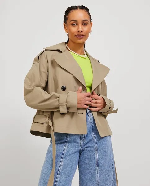 Женский короткий тренч с поясом Jack & Jones, черный