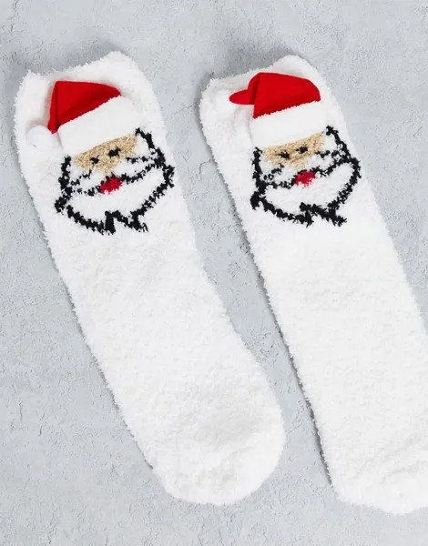 Новогодние уютные носки с дизайном в виде Санты в подарочной упаковке Loungeable-Голубой