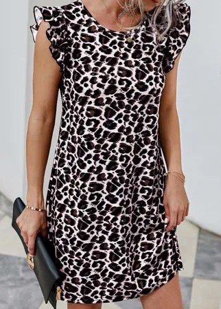 Платье-туника с леопардовым принтом с оборкой