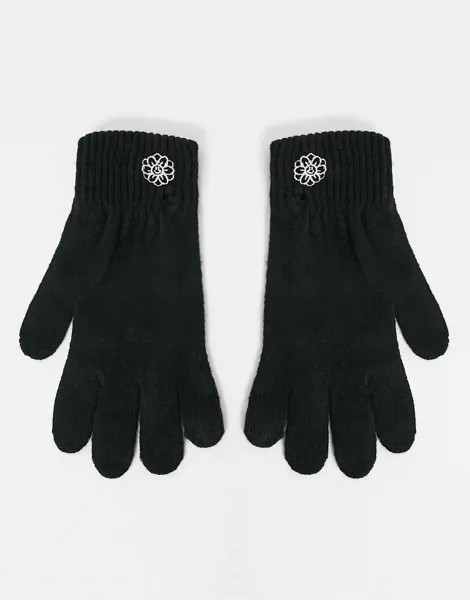 Вязаные перчатки с вышивкой цветка ASOS DESIGN-Черный цвет