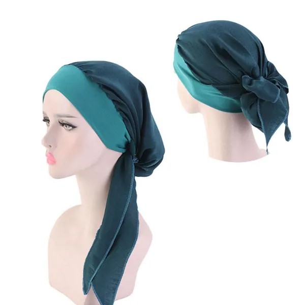 Модный мусульманский хиджаб тюрбан шляпа платок предварительно привязанный длинный хвост химио шапка имитация шелковой повязки на голове