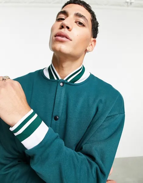 Темно-зеленый трикотажный oversized-бомбер с окантовкой (от комплекта) ASOS DESIGN-Зеленый цвет