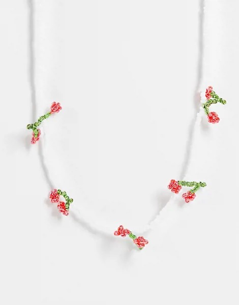 Белое плетеное ожерелье с вишнями Pieces-Белый