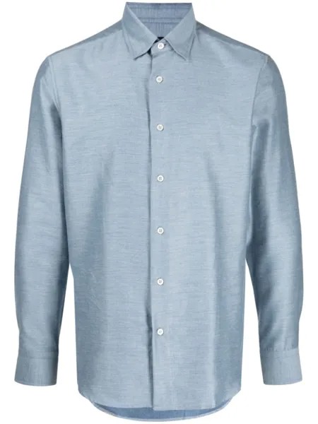 Brioni рубашка из смеси хлопка и кашемира, синий