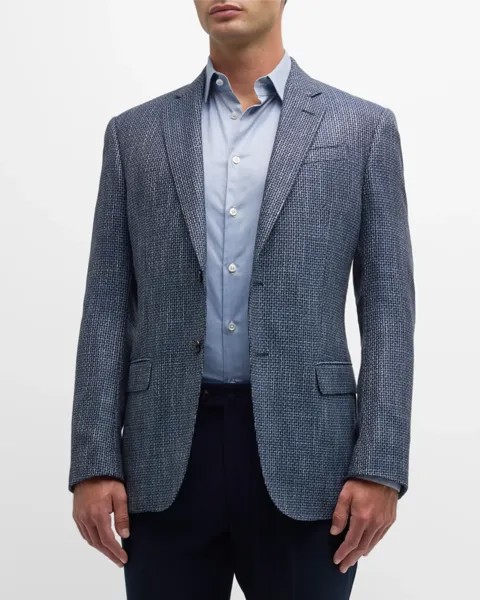 Мужской смокинг в фактурную клетку Emporio Armani, цвет Fancy Blue