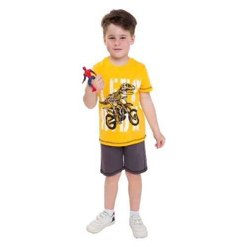 Комплект (футболка/шорты) для мальчика, цвет горчичный/т.серый, рост 128 см