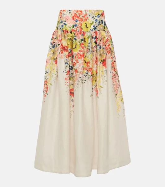 Льняная юбка макси alight с цветочным принтом Zimmermann, мультиколор