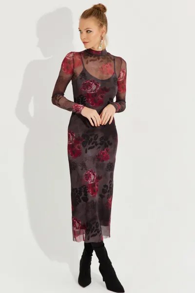 Женское платье миди из тюля с антрацитовым узором YEL221355 Cool & Sexy, серый