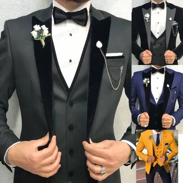 Мужские Mariage Черный Пик костюмы с лацканами, куртка и штаны в хип-хоп жилет мужской бизнес повседневное свадебные блейзеры для мальчиков, куртка, жилетка, штаны, комплект одежды из 3 предметов