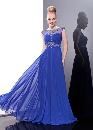 Синее вечернее платье в пол MC052B