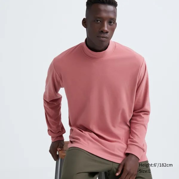 Футболка флисовая Uniqlo с вырезом и длинными рукавами, розовый