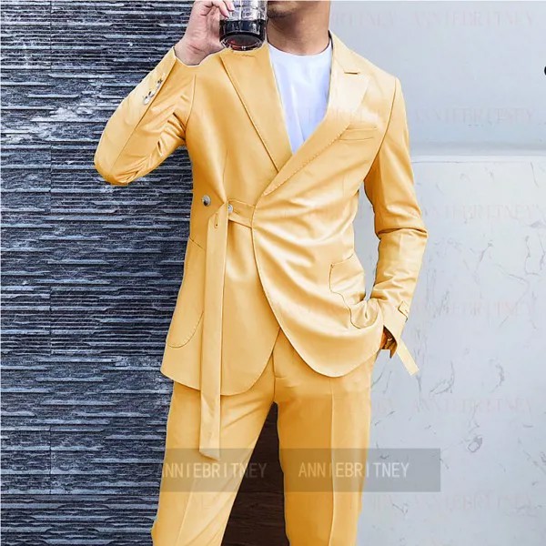 Neweset, золотые мужские костюмы с поясом, 2 шт., индивидуальный заказ, облегающий Свадебный костюм лучшего мужчины, костюм для жениха, смокинг, ф...