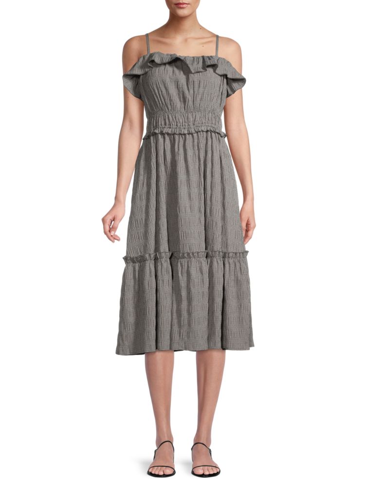 Многоярусное мини-платье с флаттерами T Tahari, серый