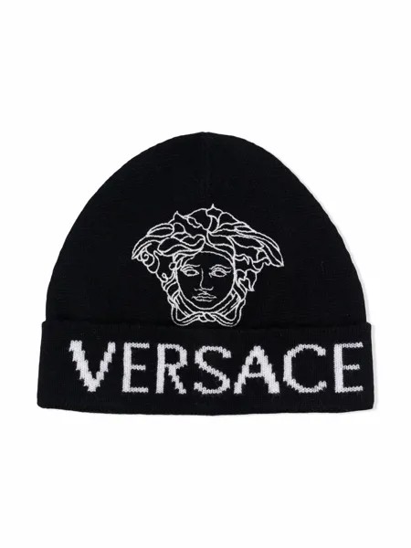 Versace Kids двухцветная шапка вязки интарсия