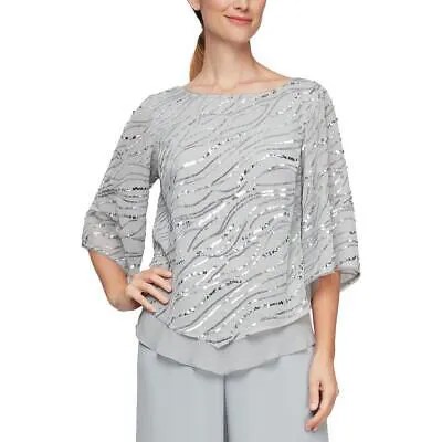 Женская серебряная нарядная блузка с блестками Alex Evenings, рубашка Petites M BHFO 2437