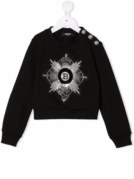 Balmain Kids укороченная толстовка с вышитым логотипом