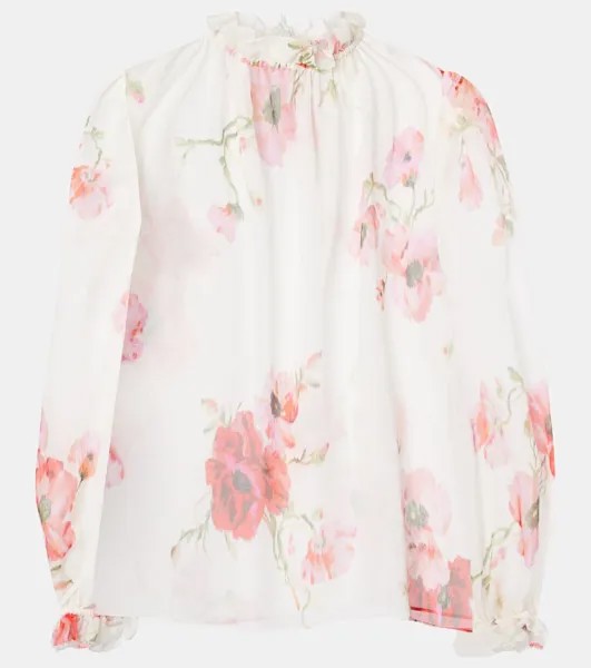 Топ из хлопка и шелка Lightburst Zimmermann, цвет cream/red floral