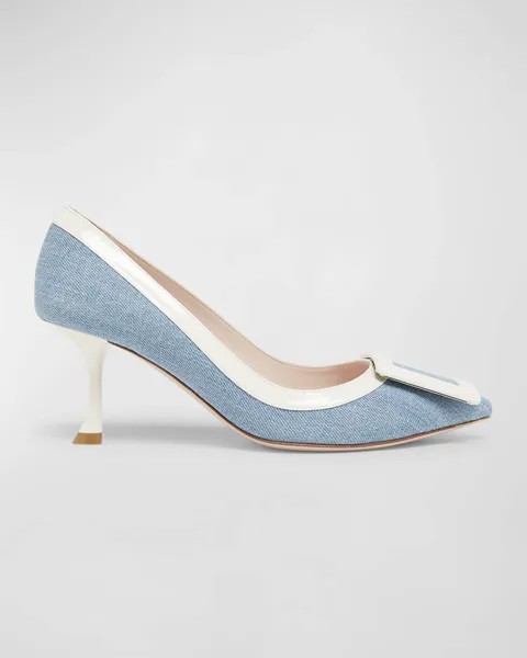Джинсовые туфли с пряжкой Viv in the City Roger Vivier, цвет Jeans Chiaro/White