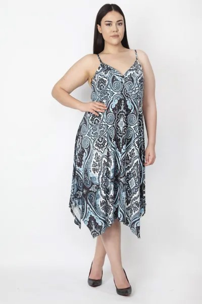 Женское асимметричное платье большого размера с бирюзовым ремнем на веревке 65n26736 Şans, бирюзовый