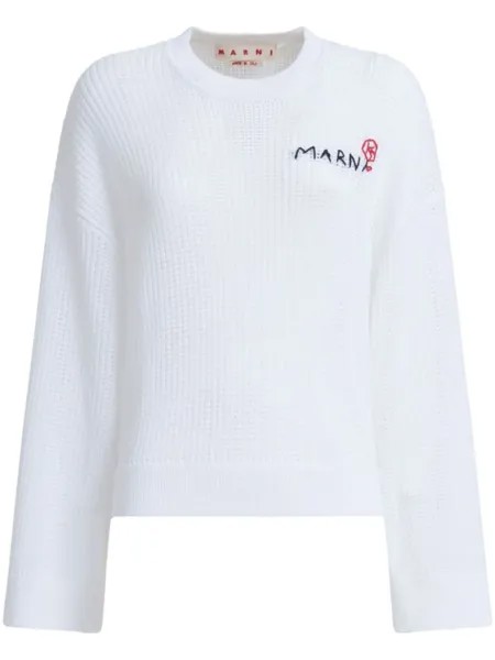 Marni джемпер из хлопка, связанный крючком, белый