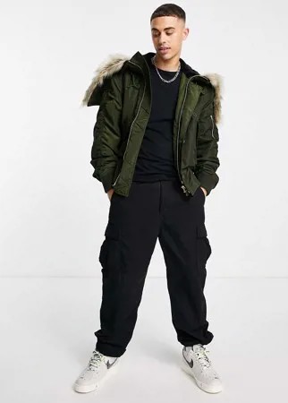 Зеленый бомбер с капюшоном и отделкой из искусственного меха Fred Perry-Зеленый цвет