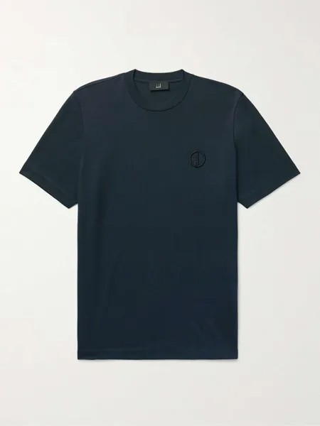 Облегающая футболка из хлопкового джерси с вышитым логотипом DUNHILL, синий
