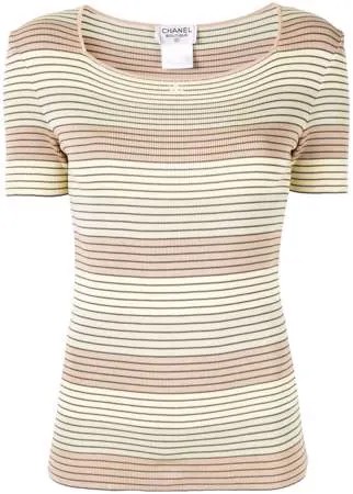 Chanel Pre-Owned полосатая блузка в рубчик с короткими рукавами