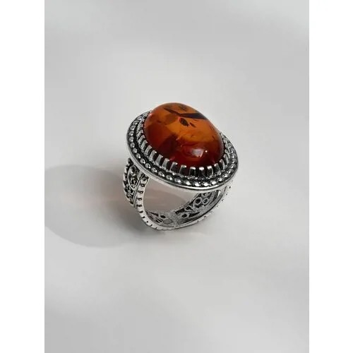 Кольцо Shine & Beauty, янтарь, размер 20, оранжевый, серебряный