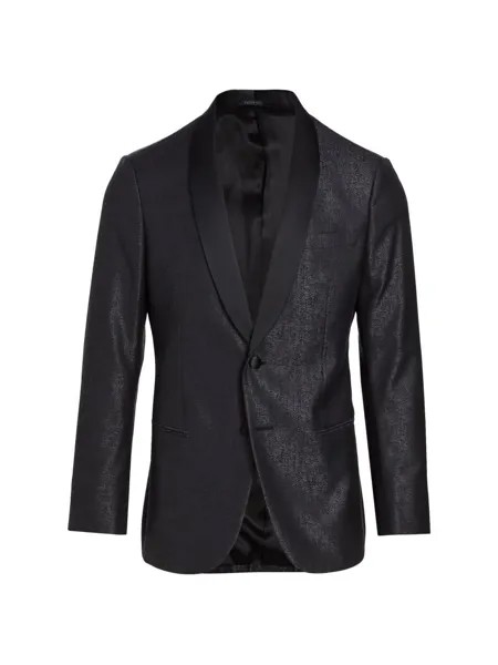 Пиджак из шерсти и шелка с цифровым принтом Giorgio Armani, черный