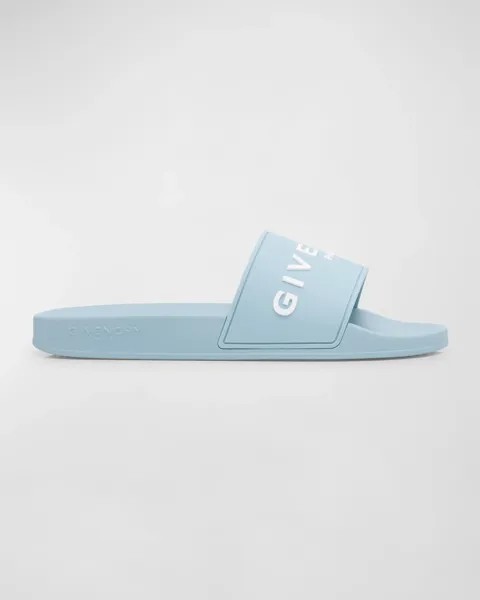 Мужские кожаные шлепанцы с логотипом Givenchy, цвет Sky Blue