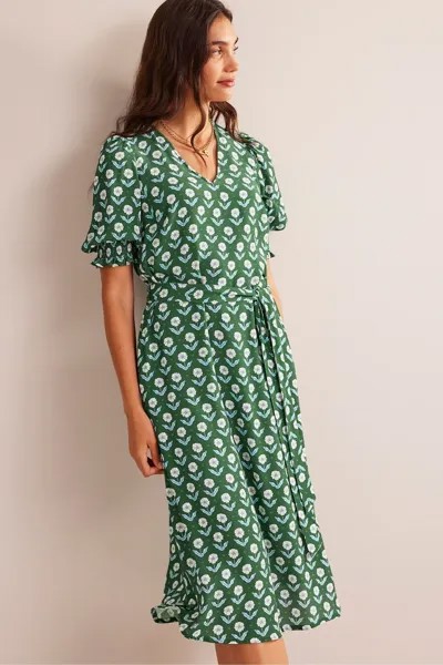 Платье мидакси из крепа с рюшами на манжетах Boden, зеленый