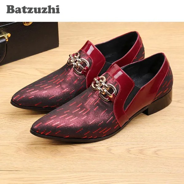 Batzuzhi/Роскошные мужские кожаные модельные туфли с острым носком; Модные красные туфли-оксфорды; Мужские вечерние/Свадебные/сценические туфл...