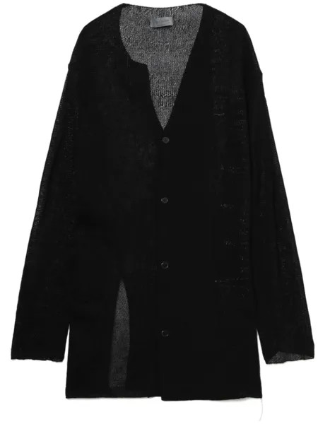 Yohji Yamamoto длинный кардиган с контрастной строчкой, черный