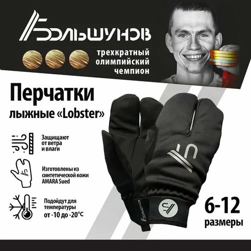 Перчатки Александр Большунов, серебряный, черный
