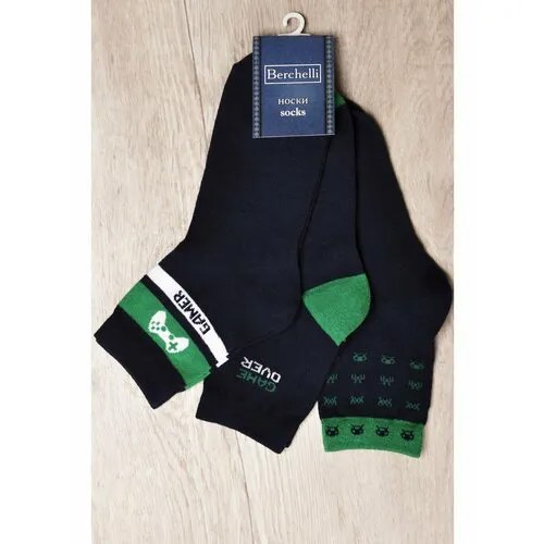 Носки Berchelli, 3 пары, размер 40-47, зеленый, черный