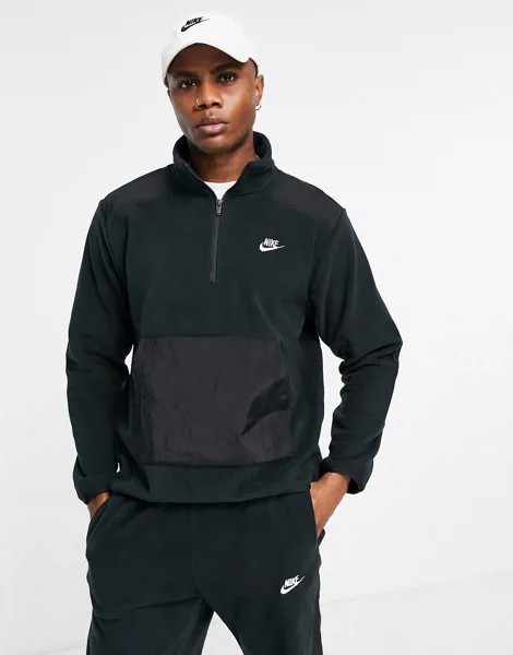 Черный флисовый свитшот с короткой молнией из переработанного материала Nike Style Essential-Черный цвет