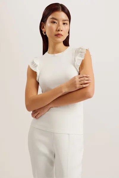 Приталенный жилет в рубчик с оборками на рукавах Marhlou Ted Baker, белый