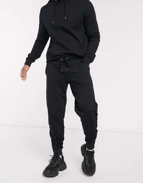 Черный спортивный костюм из худи и джоггеров с серебристыми молниями ASOS DESIGN