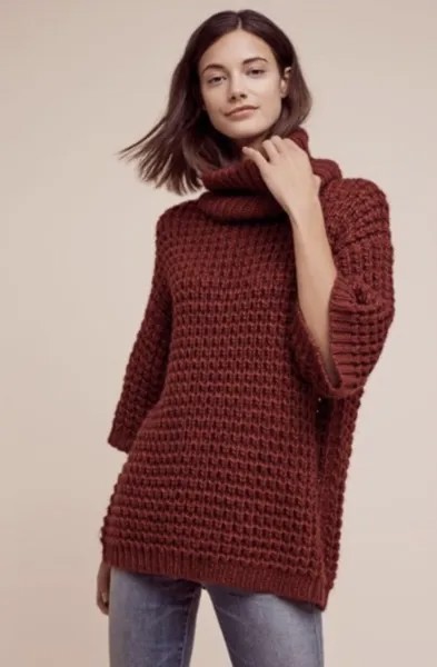 Свитер Anthropologie Tracy Reese Plenty, водолазка вафельной вязки, красное вино S, НОВИНКА