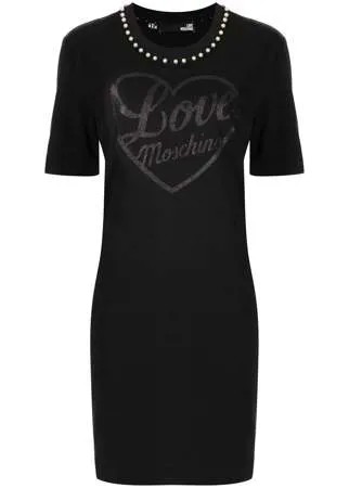 Love Moschino платье-футболка с декоративным жемчугом