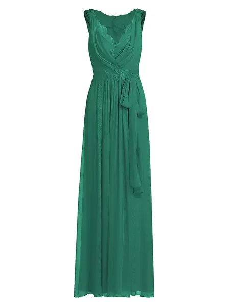 Шифоновое платье с кружевом Alberta Ferretti, зеленый