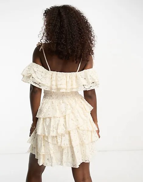 Кружевное мини-платье цвета слоновой кости с бретелями Miss Selfridge Rara Case
